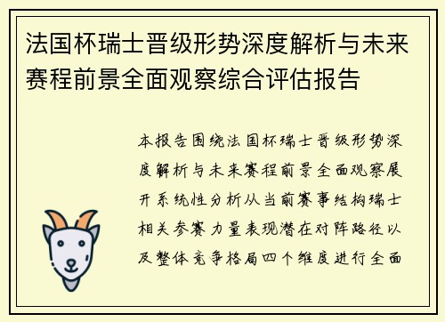 法国杯瑞士晋级形势深度解析与未来赛程前景全面观察综合评估报告 法国杯瑞士晋级形势深度解析与未来赛程前景全面观察综合评估报告